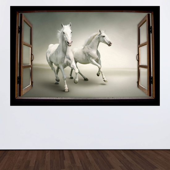 Optical Illusions Wood Window Wall Sticker - Horses