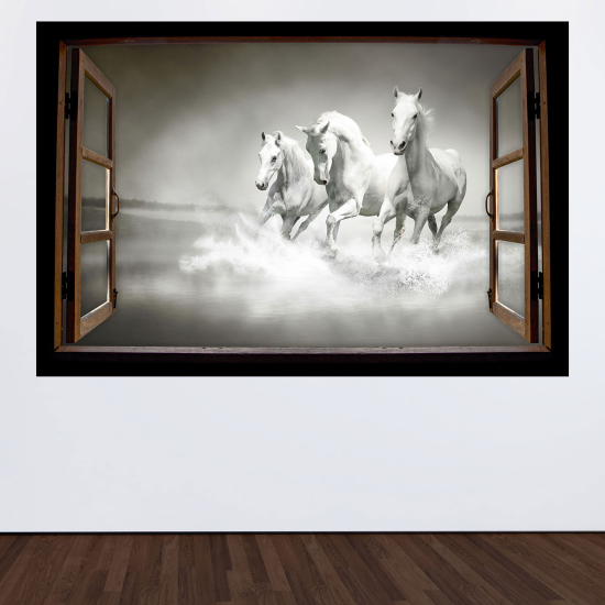 Optical Illusions Wood Window Wall Sticker - Horses