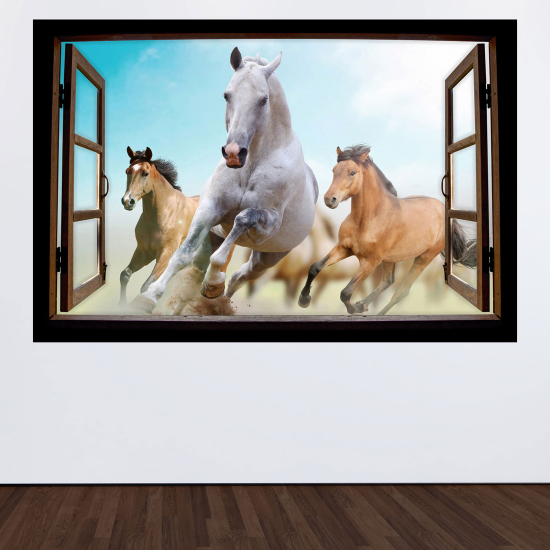 Optical Illusions Wood Window Wall Sticker - Horses