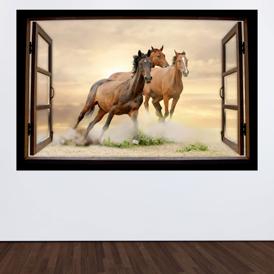 Optical Illusions Wood Window Wall Sticker - Horses