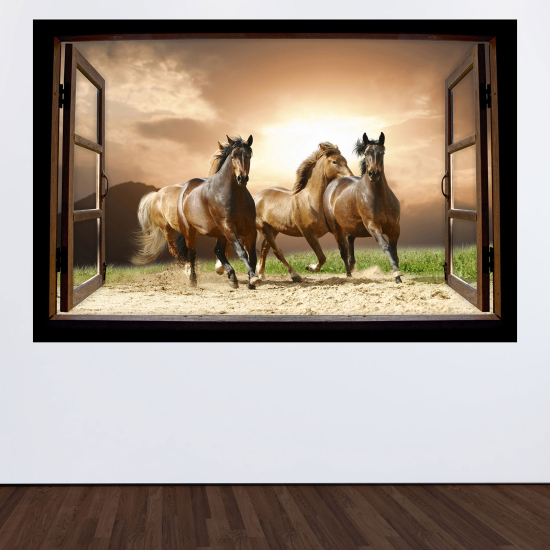 Optical Illusions Wood Window Wall Sticker - Horses