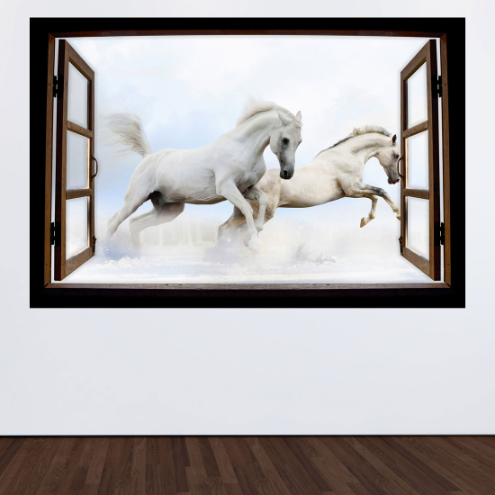 Optical Illusions Wood Window Wall Sticker - Horses