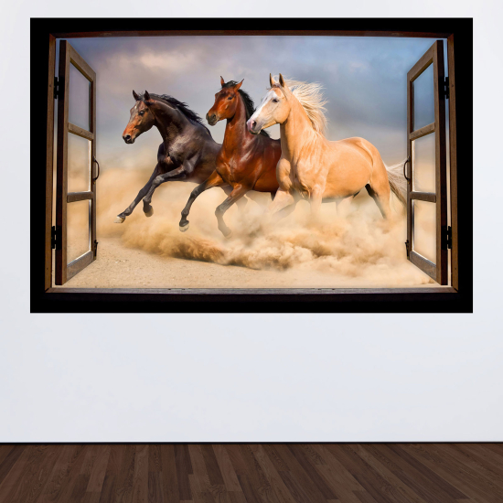 Optical Illusions Wood Window Wall Sticker - Horses