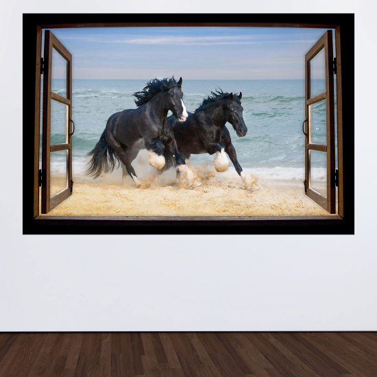 Optical Illusions Wood Window Wall Sticker - Horses