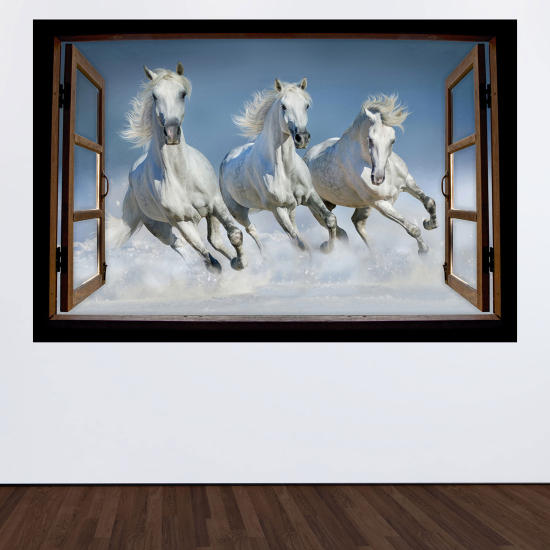 Optical Illusions Wood Window Wall Sticker - Horses