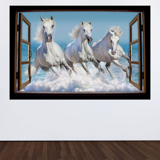 Optical Illusions Wood Window Wall Sticker - Horses