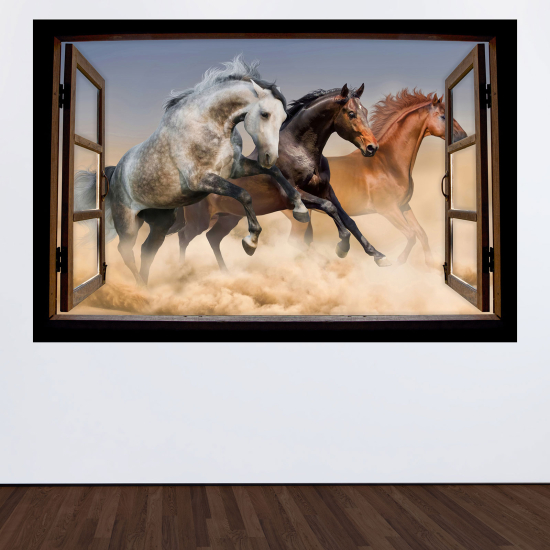 Optical Illusions Wood Window Wall Sticker - Horses