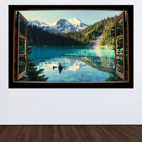 Optical Illusions Wood Window Wall Sticker - Lake Mountains