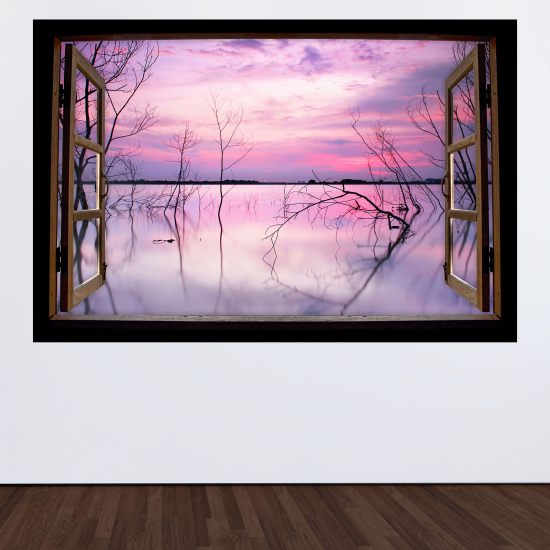 Optical Illusions Wood Window Wall Sticker - Lake view