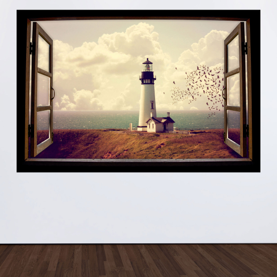 Optical Illusions Wood Window Wall Sticker - Lighthouse