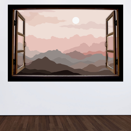 Optical Illusions Wood Window Wall Sticker - Mountains