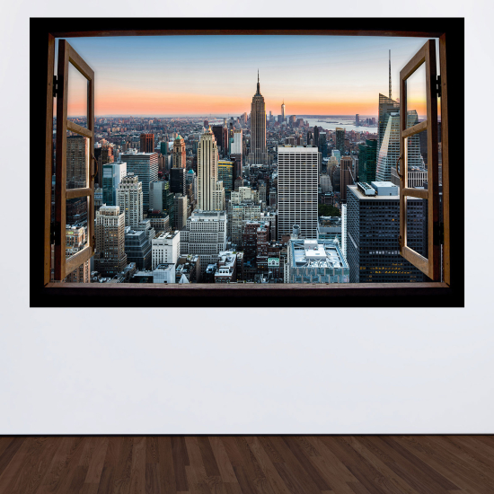 Optical Illusions Wood Window Wall Sticker - New York