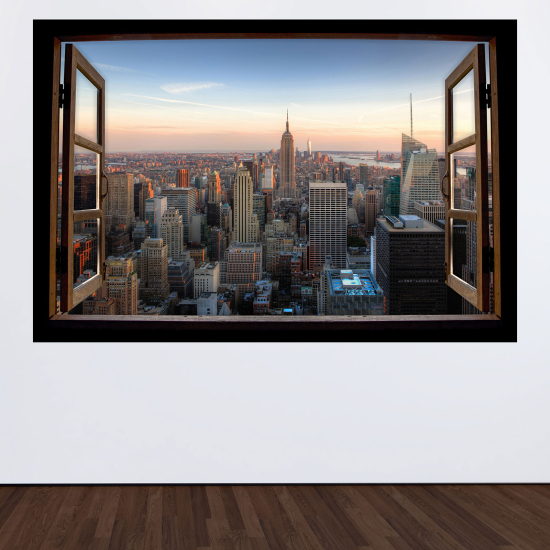 Optical Illusions Wood Window Wall Sticker - New York