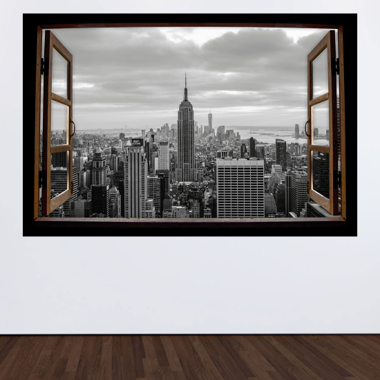 Optical Illusions Wood Window Wall Sticker - New York