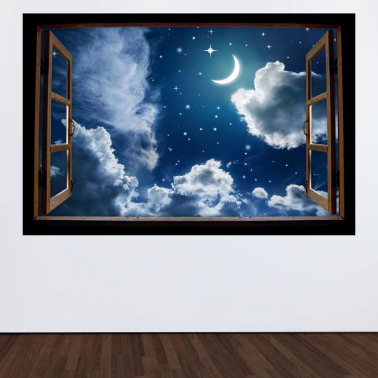 Optical Illusions Wood Window Wall Sticker - Night