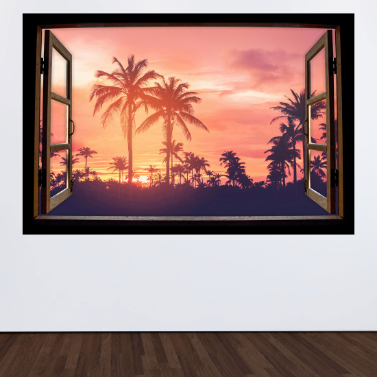 Optical Illusions Wood Window Wall Sticker - Palm trees