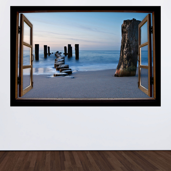 Optical Illusions Wood Window Wall Sticker - Pontoon