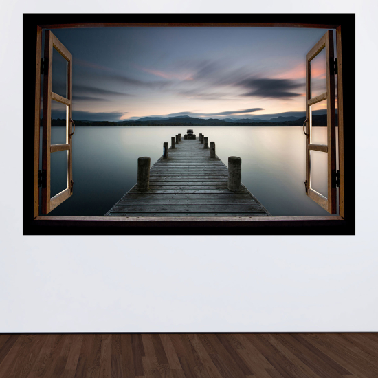 Optical Illusions Wood Window Wall Sticker - Pontoon