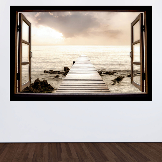 Optical Illusions Wood Window Wall Sticker - Pontoon