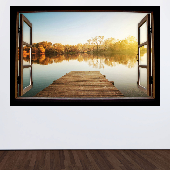 Optical Illusions Wood Window Wall Sticker - Pontoon Lake