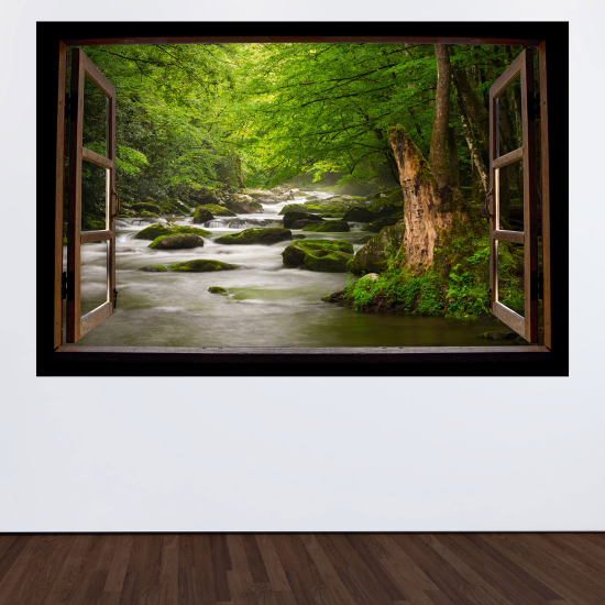 Optical Illusions Wood Window Wall Sticker - River