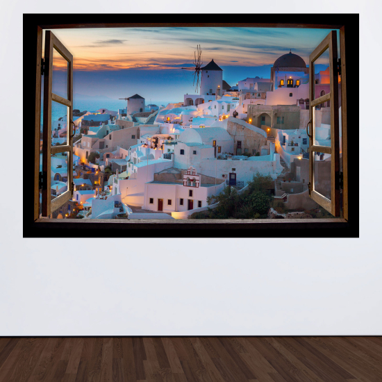 Optical Illusions Wood Window Wall Sticker - Santorini