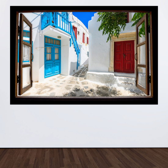 Optical Illusions Wood Window Wall Sticker - Santorini