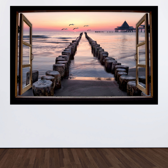 Optical Illusions Wood Window Wall Sticker - Sea path