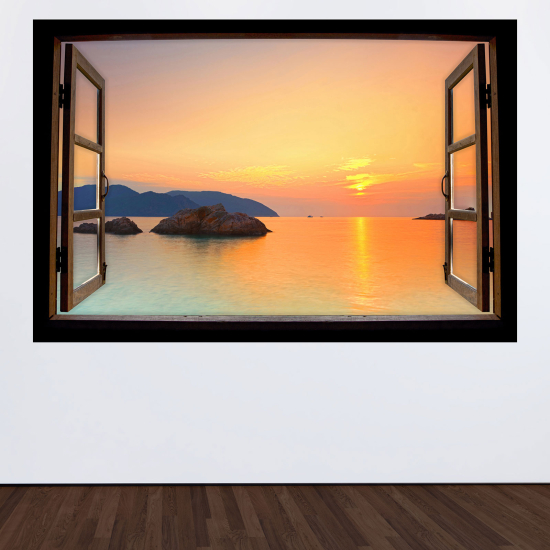 Optical Illusions Wood Window Wall Sticker - Sea view