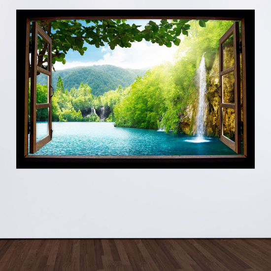 Optical Illusions Wood Window Wall Sticker - Sea view