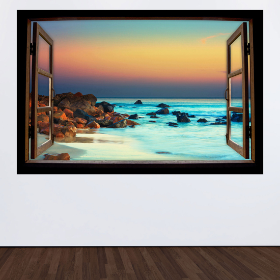 Optical Illusions Wood Window Wall Sticker - Sea view