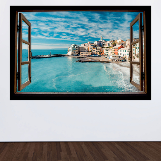 Optical Illusions Wood Window Wall Sticker - Sea view