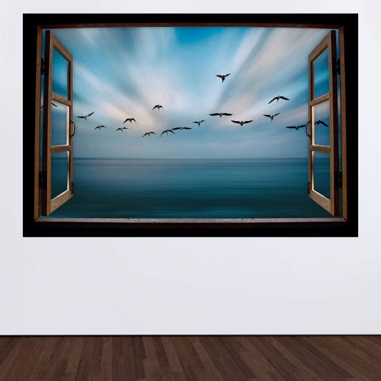 Optical Illusions Wood Window Wall Sticker - Sea view