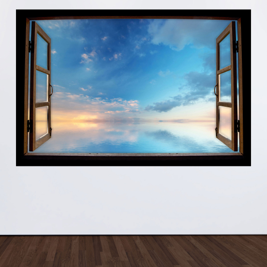 Optical Illusions Wood Window Wall Sticker - Sky