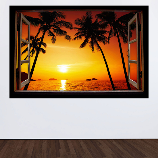 Optical Illusions Wood Window Wall Sticker - Sunset