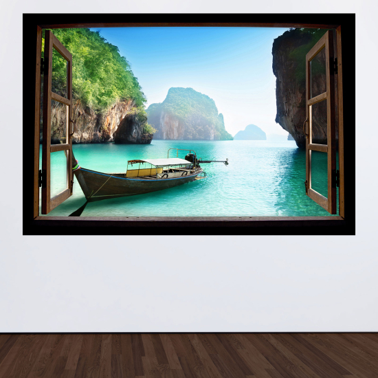 Optical Illusions Wood Window Wall Sticker - Thailand