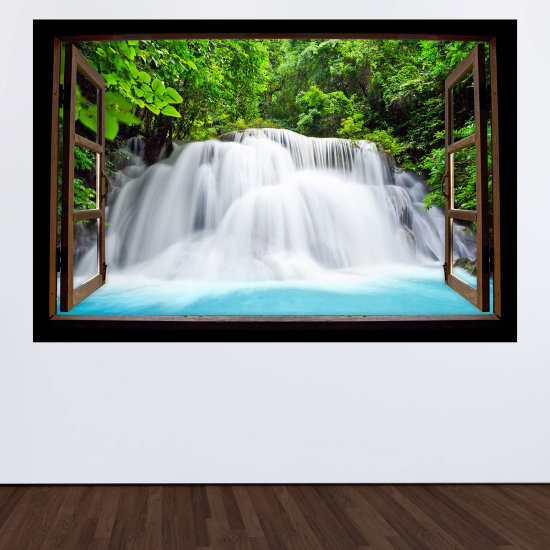 Optical Illusions Wood Window Wall Sticker - Waterfalls