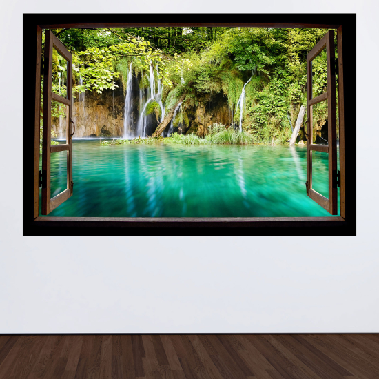 Optical Illusions Wood Window Wall Sticker - Waterfalls