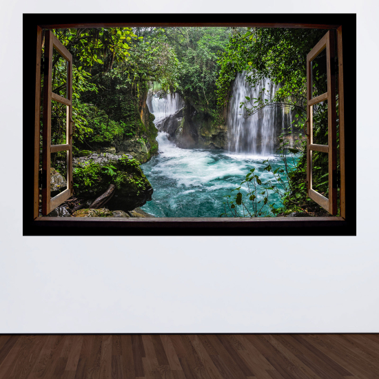 Optical Illusions Wood Window Wall Sticker - Waterfalls