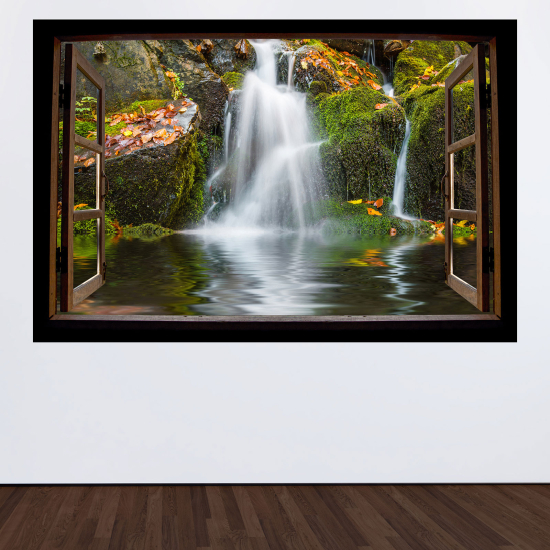 Optical Illusions Wood Window Wall Sticker - Waterfalls