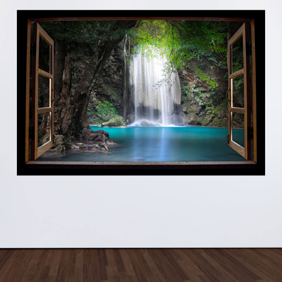 Optical Illusions Wood Window Wall Sticker - Waterfalls