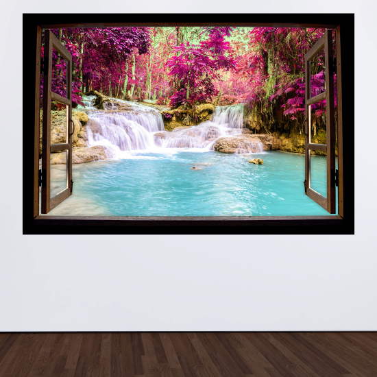 Optical Illusions Wood Window Wall Sticker - Waterfalls