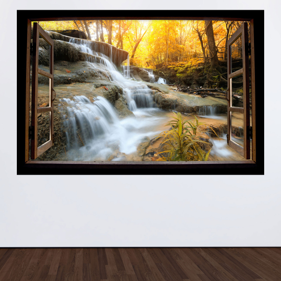 Optical Illusions Wood Window Wall Sticker - Waterfalls