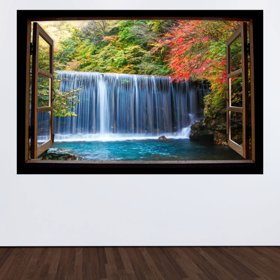 Optical Illusions Wood Window Wall Sticker - Waterfalls