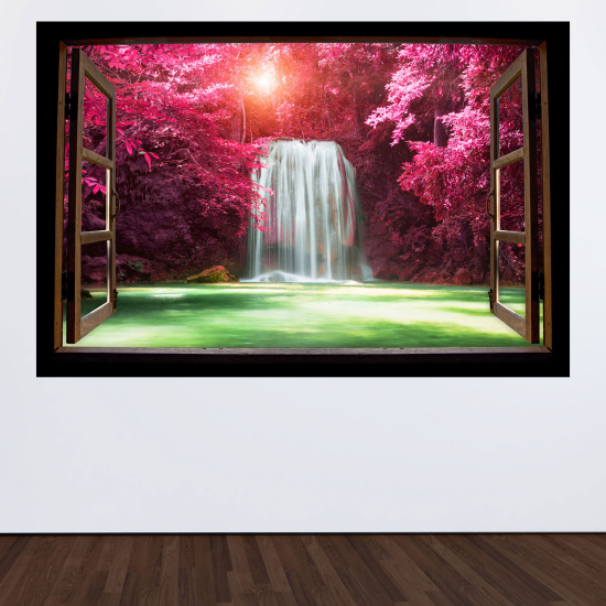 Optical Illusions Wood Window Wall Sticker - Waterfalls