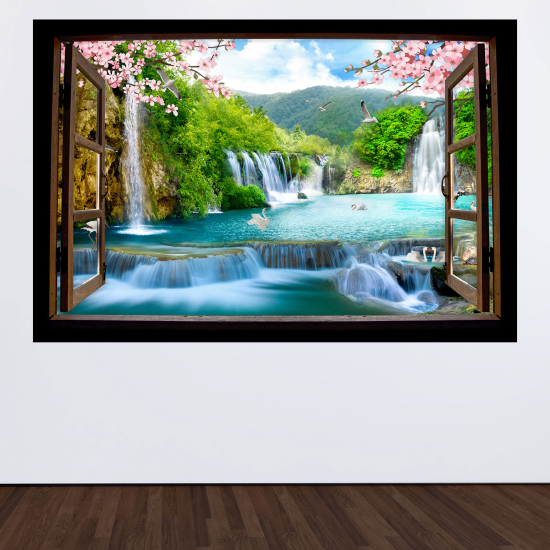 Optical Illusions Wood Window Wall Sticker - Waterfalls