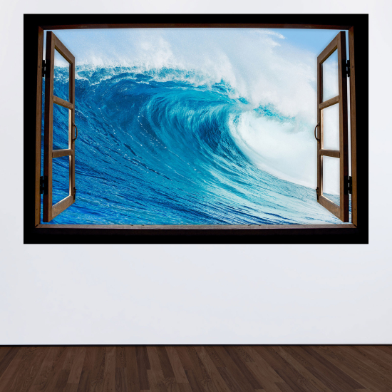 Optical Illusions Wood Window Wall Sticker - Wave