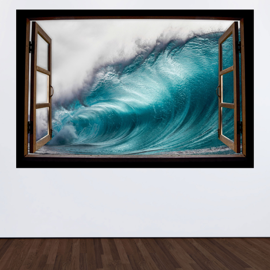 Optical Illusions Wood Window Wall Sticker - Wave