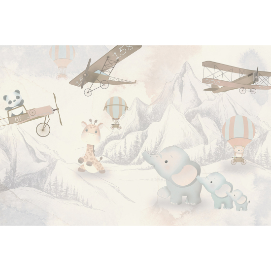 Panoramic Wallpaper - Kid Wall Mural - Airplanes Animals