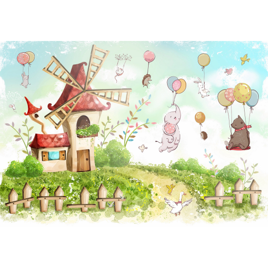 Panoramic Wallpaper - Kid Wall Mural - Animal Mill